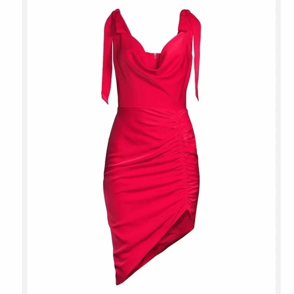 Lavish Alice Asymmetric Ruched Mini  Dress Size US 2 Red - Picture 1 of 10